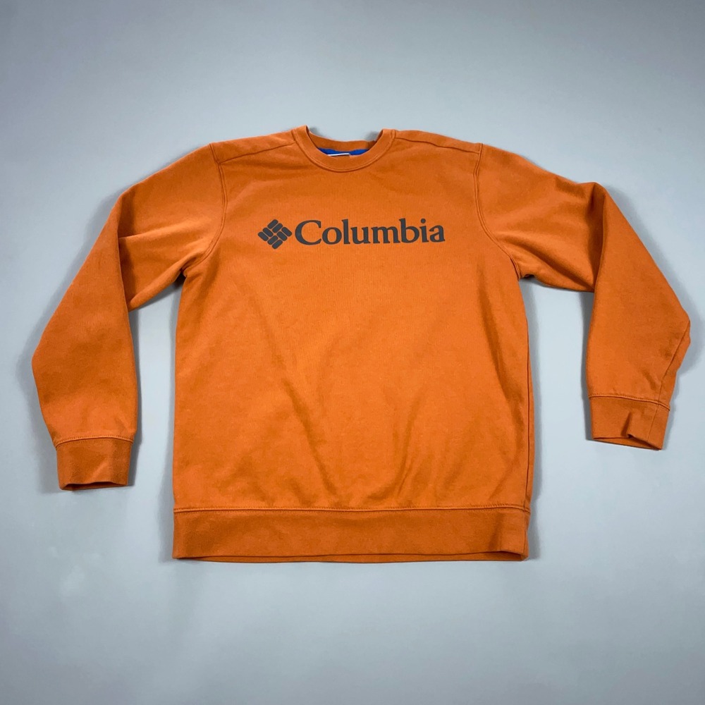 Columbia Mens Orange Logo Fleece Crewneck Sweatshirt Medium AM0954